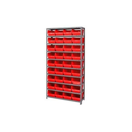 Global Industrial Steel Shelving With 36 4inH Plastic Shelf Bins Red, 36x18x72-13 Shelves 652798RD